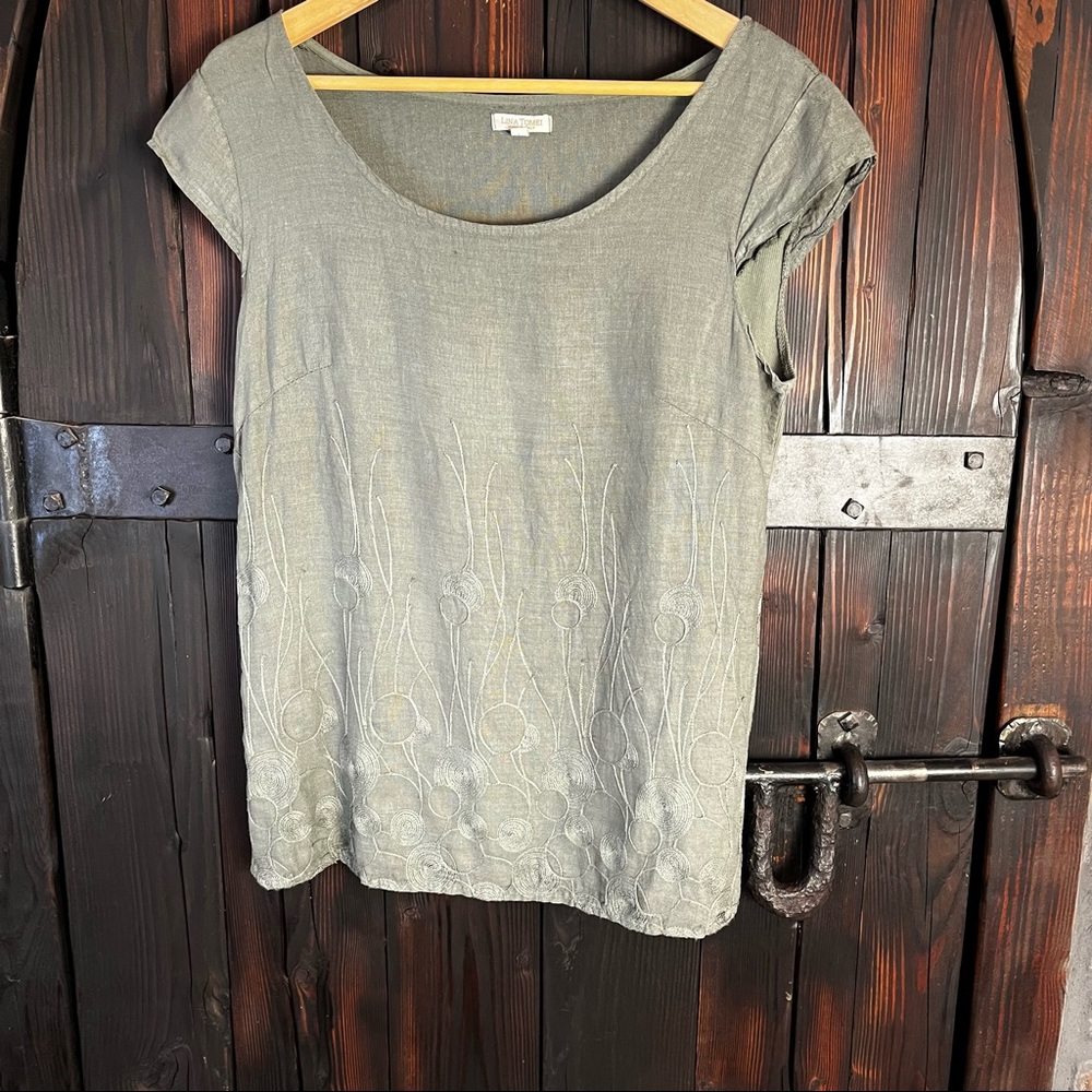 Lina Tomei linen embroidery top L